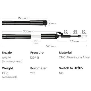 QBP Air Road Hand Pump Aluminium Barrel with Extractable Hose 120 PSI
