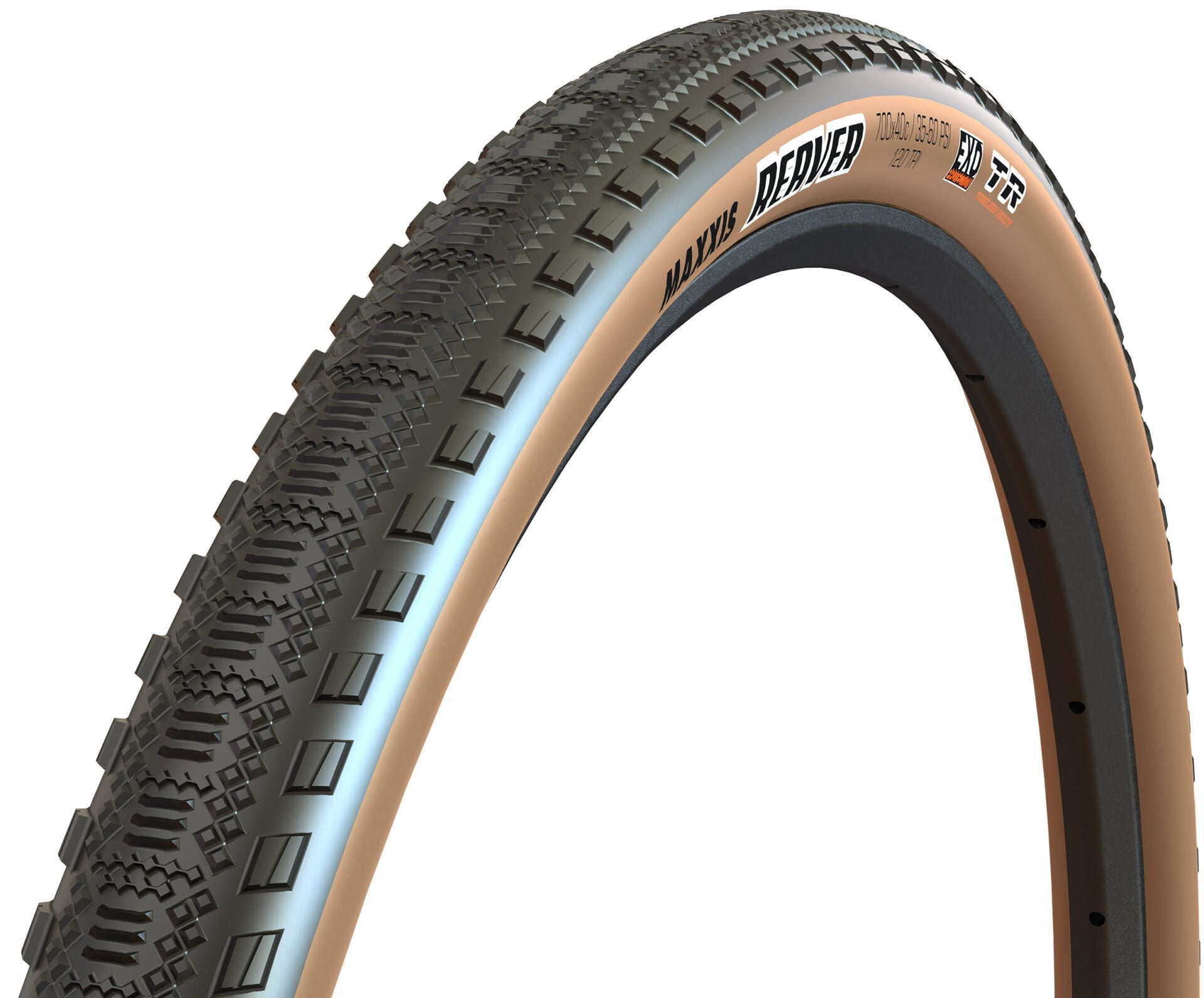 Maxxis Reaver 700 x 45 Folding Bead 120 TPI EXO TR Tyre - Tanwall