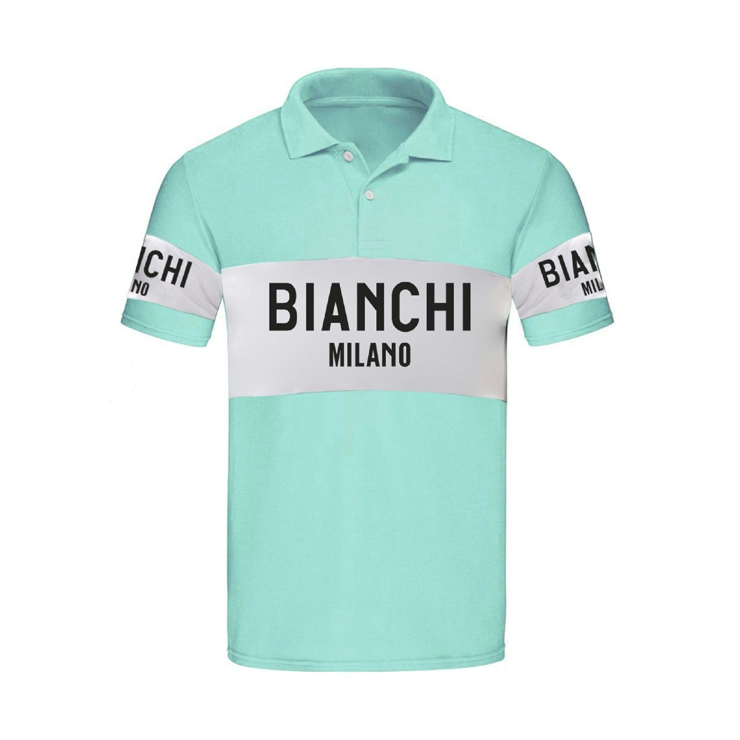 Santini Bianchi Milano Retro Polo Short Sleeve T-Shirt - Celeste