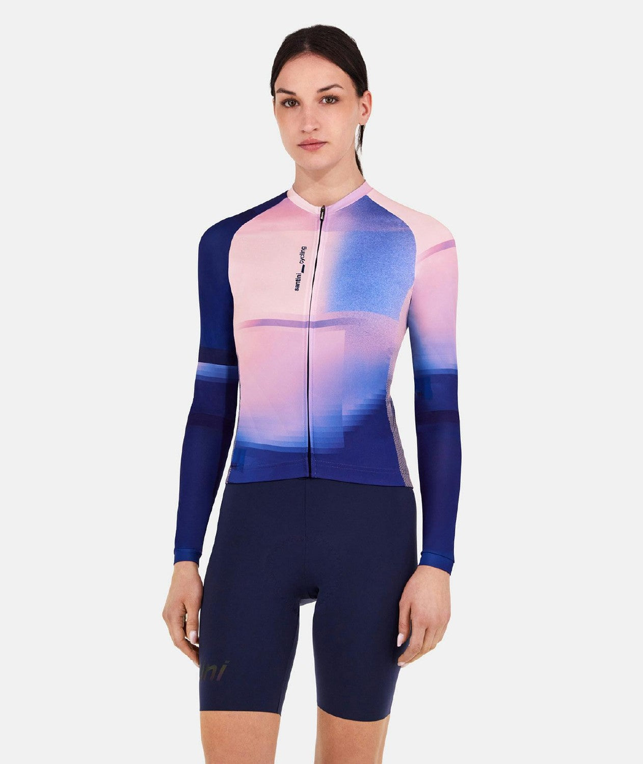 Santini SMS Luce Long Sleeve Jersey Slim Fit Jersey - Blue