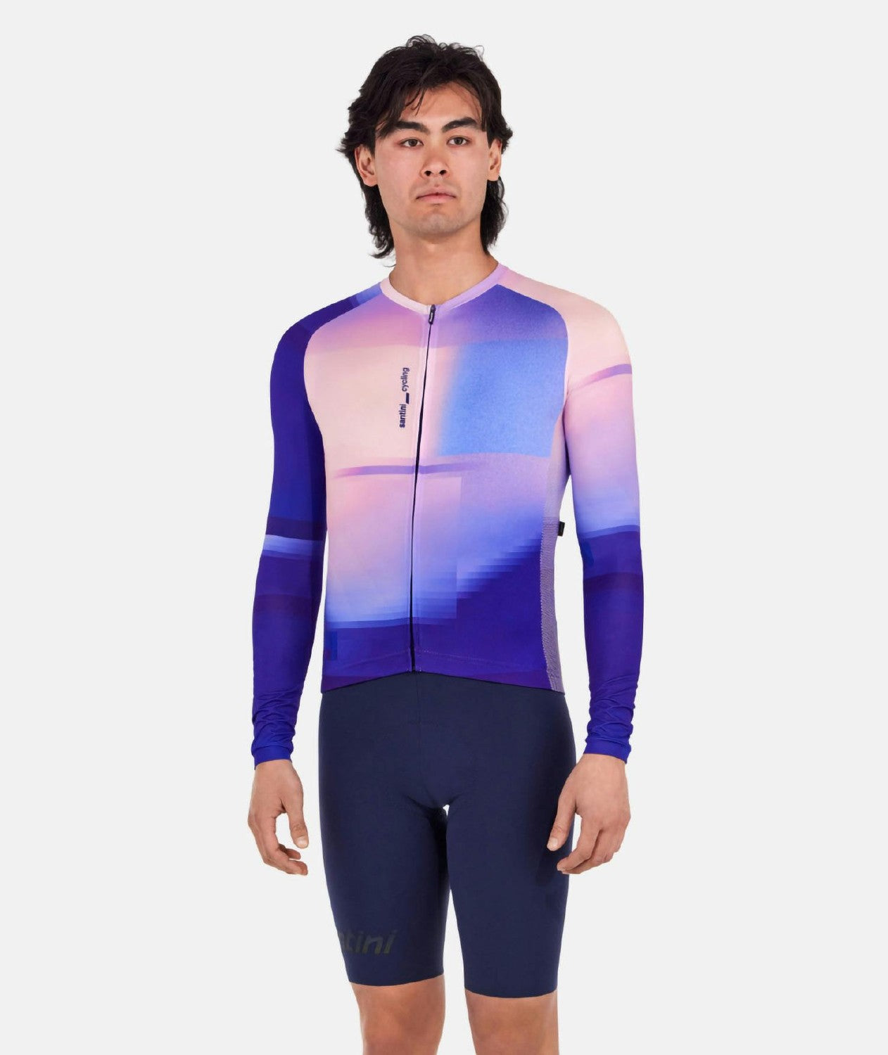 Santini SMS Luce Long Sleeve Jersey Slim Fit Jersey - Blue