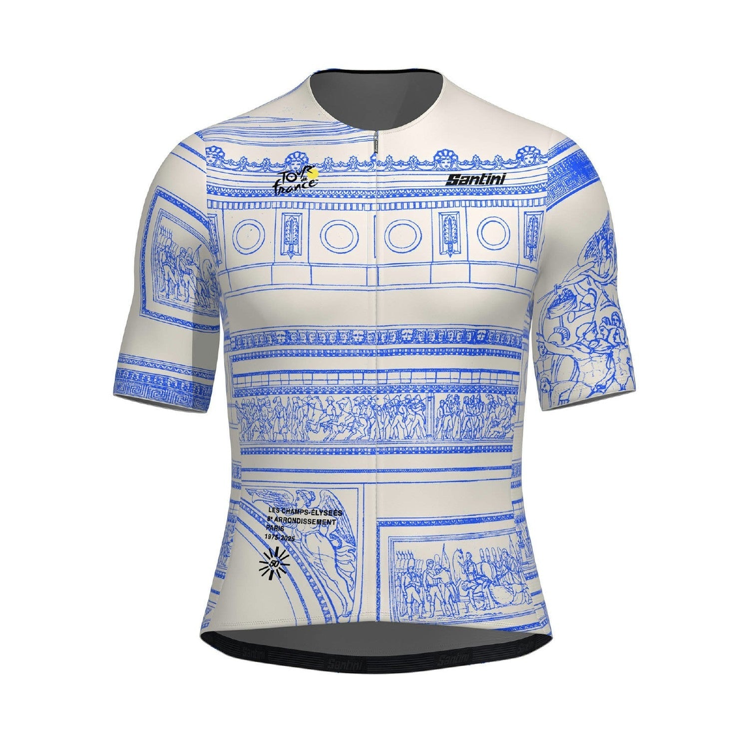 Santini TDF Arc De Triomphe Stage Short Sleeve Jersey - White/Blue