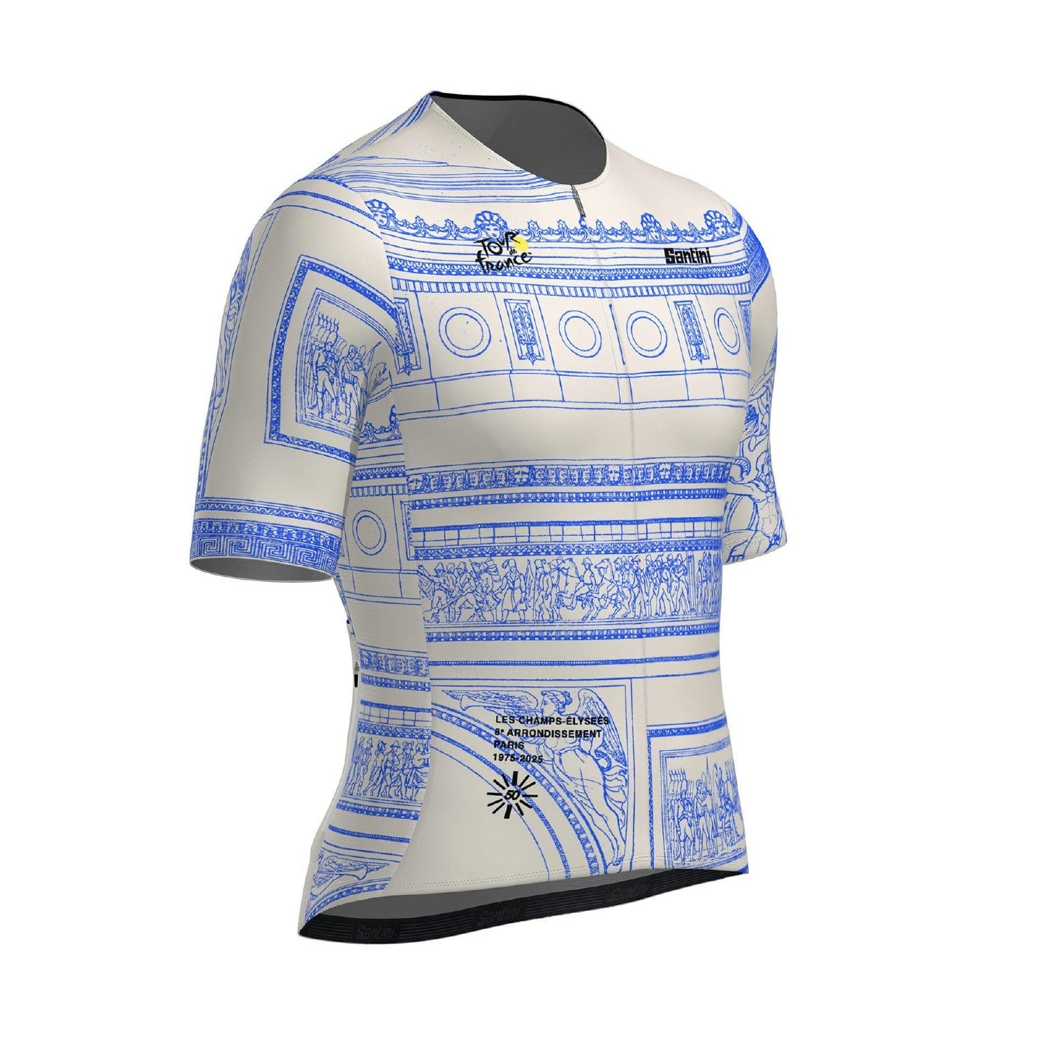Santini TDF Arc De Triomphe Stage Short Sleeve Jersey - White/Blue