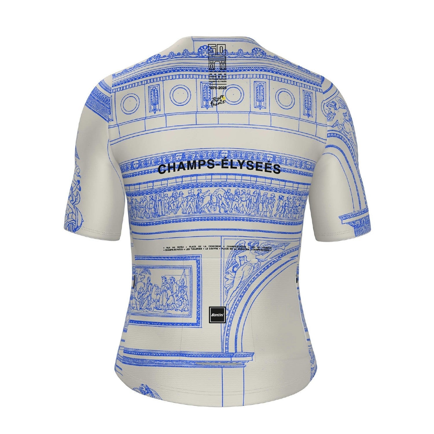 Santini TDF Arc De Triomphe Stage Short Sleeve Jersey - White/Blue