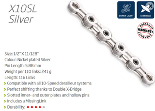 KMC X10SL 10 Speed Chain 116L