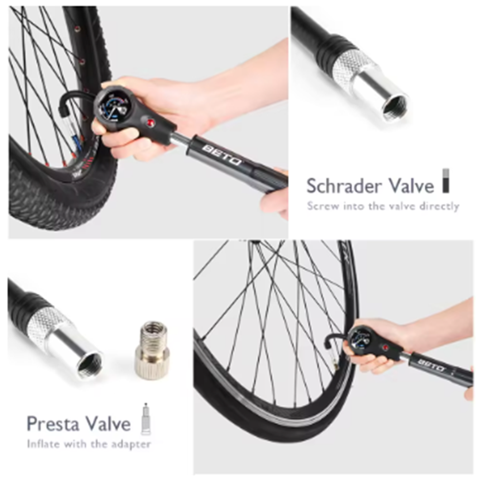 Beto Dual Function Shock And Tyre Pump 300 PSI CNC Alloy With 1.5" Gauge