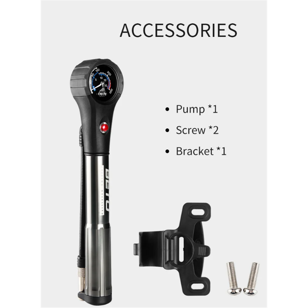 Beto Dual Function Shock And Tyre Pump 300 PSI CNC Alloy With 1.5" Gauge
