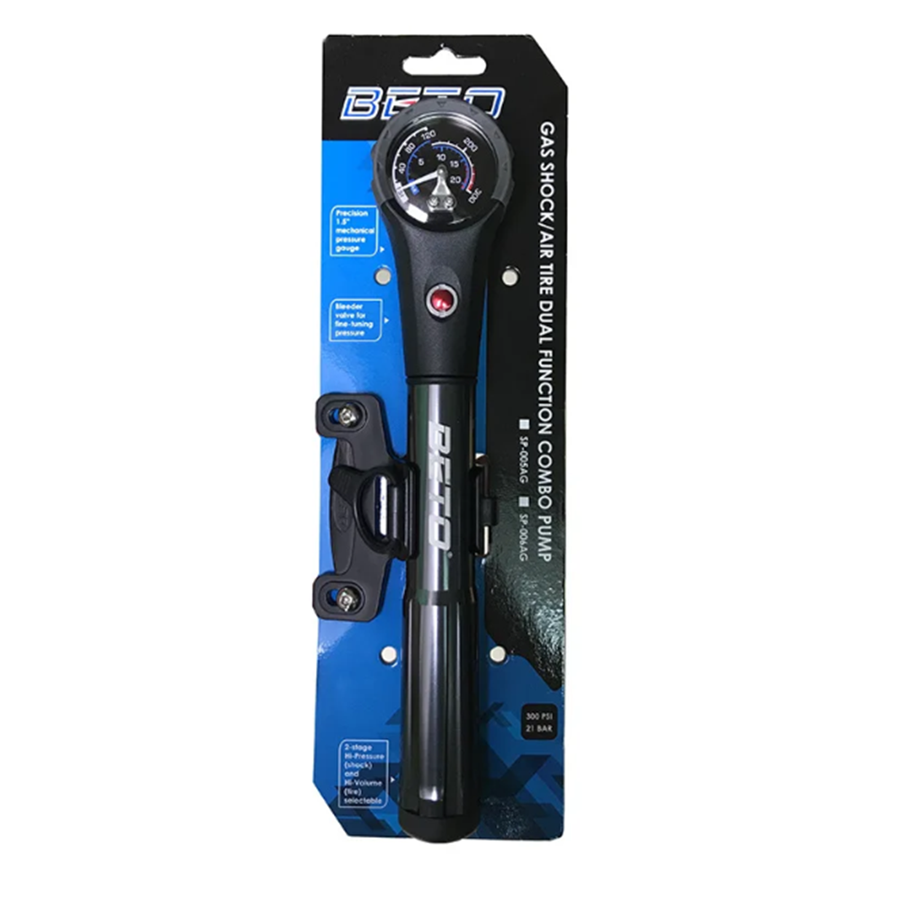 Beto Dual Function Shock And Tyre Pump 300 PSI CNC Alloy With 1.5" Gauge