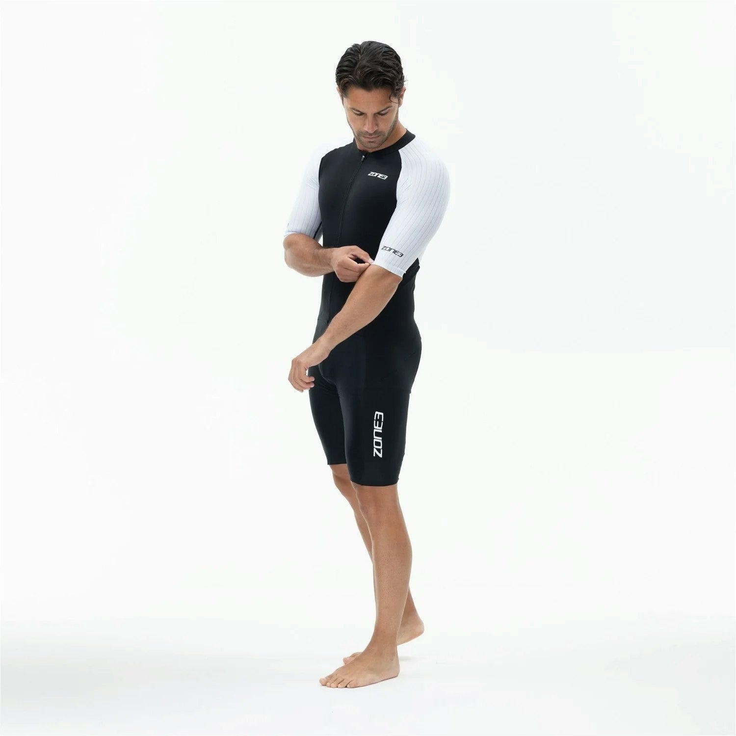 Zone3 Men's Lava Long Distance Short Sleeve Trisuit - Black/White