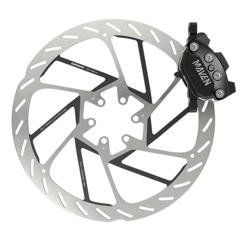 SRAM Disc Brake Maven Silver - Aluminum Lever - Stainless Hardware - Reach/Contact Adj -SwingLink - Black Front/Rear 2000mm Hose (includes MMX Clamp -20P-2 Bracket -Bleeding Edge Tool) A1
