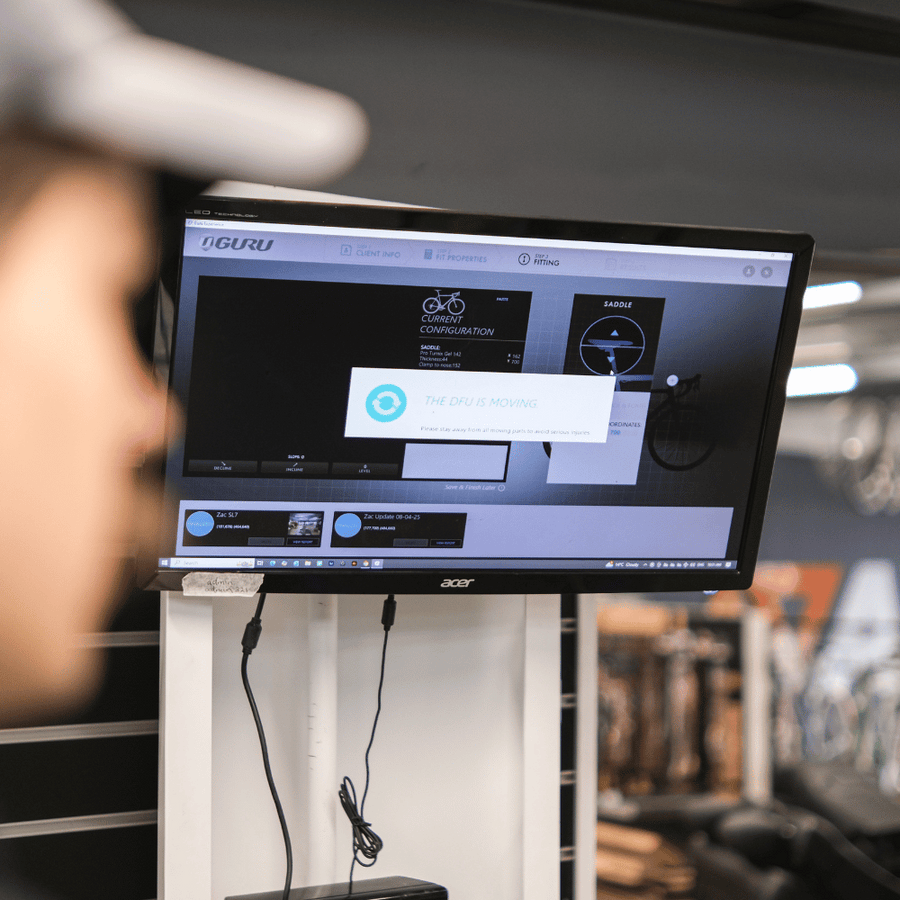 Guru bike fitting software on screen used to control the guru fitting machine