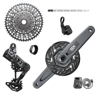 SRAM GX T-Type Eagle E-MTB 104BCD Transmission AXS Groupset (RD w/Battery/Charger/Cord - EC POD - CR 104BCD T-Type 34T -Clip-on Guard - CN 126l - CS XS-1275 10-52t) – cranks not included