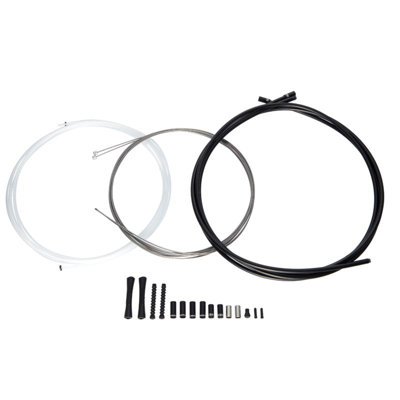 SRAM SlickWire Road and MTB Shift Cable Kit Black 4mm (2x 2300mm 1.1mm cables - 4mm nylon braided housing - ferrules - end caps - frame protectors)